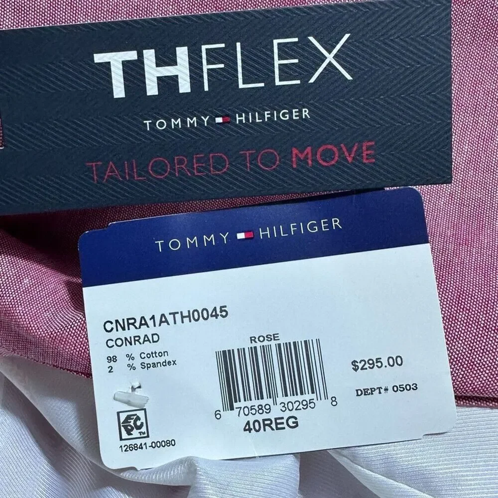 TOMMY HILFIGER Mens Blazer 40R Sport Coat 2 Button Suit Jacket Pink Cotton